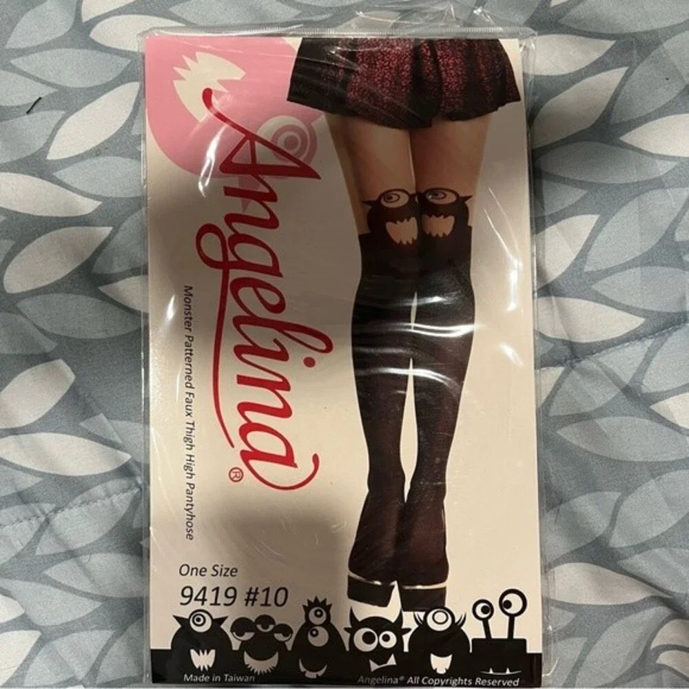 NWT Angelina Black Monster Faux Thigh-High Pantyhose One Size